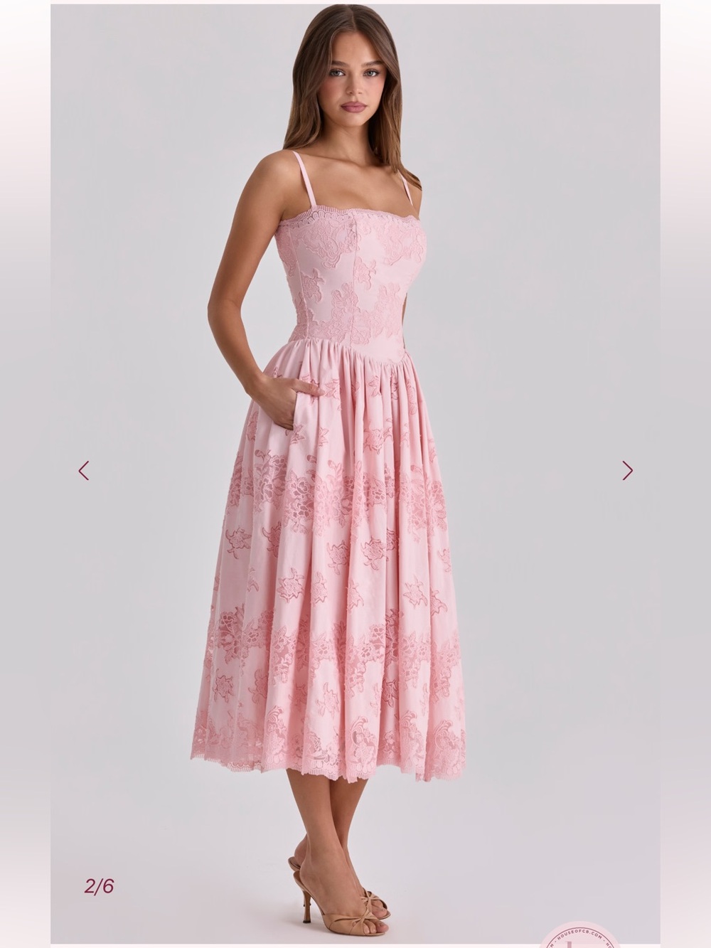 HOUSE OF CB Chloe Pink Cotton Broderie Anglais Lace Midi Sundress NWOT